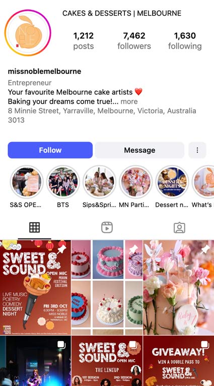 Miss Noble Specialty Cakes & Events screen